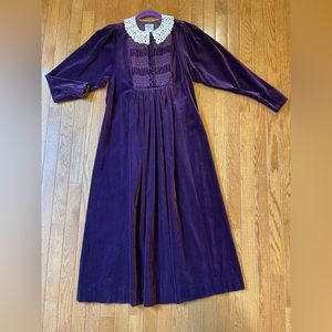 Laura Ashley Vintage purple velvet dress w/ batwing sleeves & smocked bodce